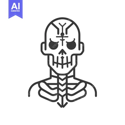 Popular premium asset: Line art illustration of a skull with a cross on its forehead