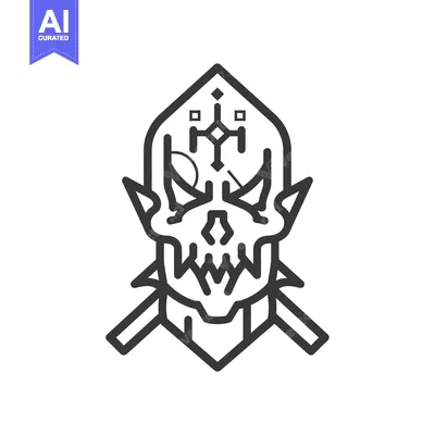 Aset premium populer: Line art illustration of a skull with crossed swords