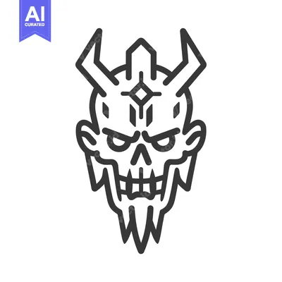 Aset premium populer: Line art illustration of a skull with horns and a beard
