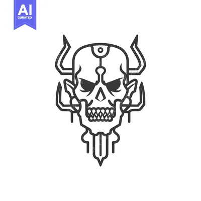 Aset premium populer: Line Art Illustration of a Skull with Horns and a Third Eye