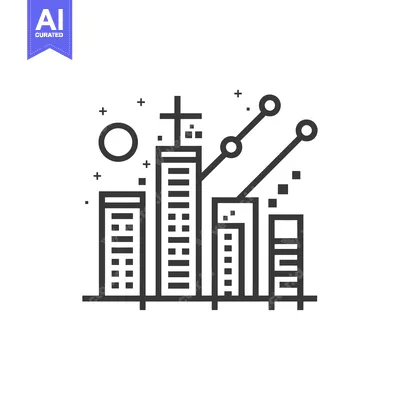 Aset premium populer: Line art illustration of a skyscraper city skyline with a rising line