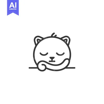 Aset desain premium: Line Art Illustration of a Sleeping Cat with Closed Eyes and Arms Cros