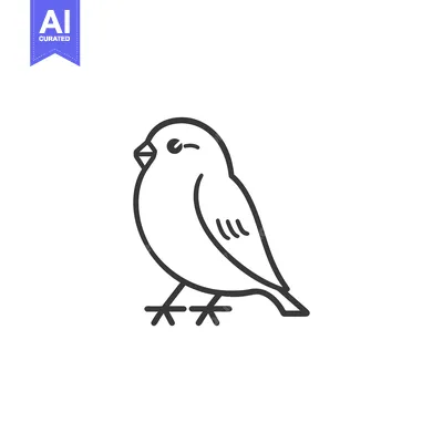 Aset desain premium: Line Art Illustration of a Small Bird with a Rounded Body and a Short