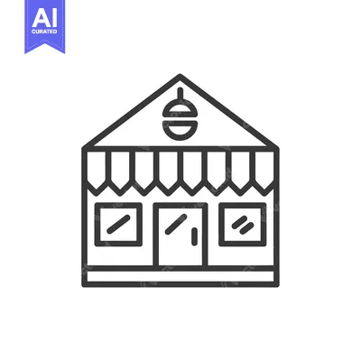 Aset desain premium: Line Art Illustration of a Small Shop Building with a Hanging Light