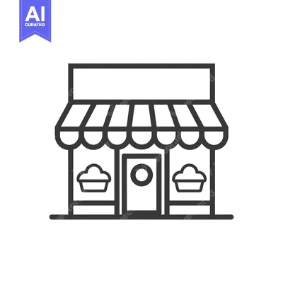Aset premium populer: Line Art Illustration of a Small Shop with Striped Awning