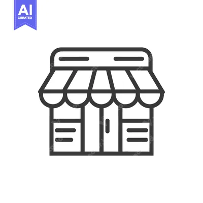 Aset desain premium: Line Art Illustration of a Small Storefront with an Awning