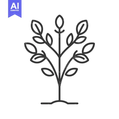 Aset premium populer: Line Art Illustration of a Small Tree with Eight Leaves