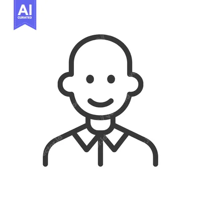 Aset desain premium: Line Art Illustration of a Smiling Bald Man Wearing a Collared Shirt