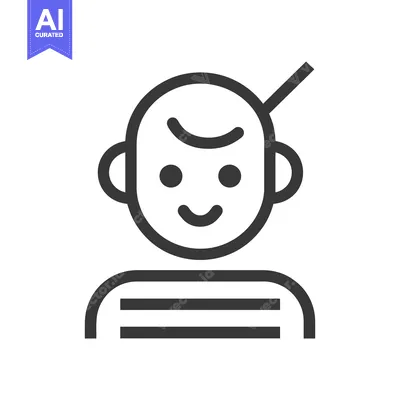 Premium design asset: Line Art Illustration of a Smiling Bald Person with a Stick Figure Hai