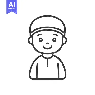 Popular premium asset: Line Art Illustration of a Smiling Boy Wearing a Hat