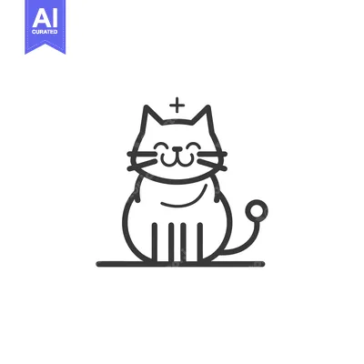 Aset premium populer: Line Art Illustration of a Smiling Cat with a Plus Sign Above its Head
