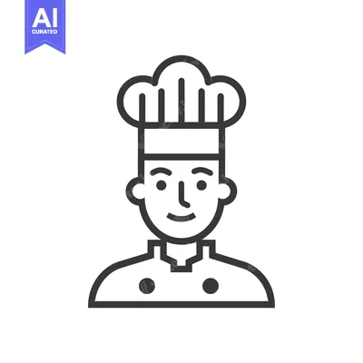 Premium design asset: Line Art Illustration of a Smiling Chef Wearing a Hat