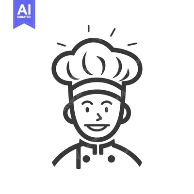 Aset desain premium: Line Art Illustration of a Smiling Chef Wearing a Hat