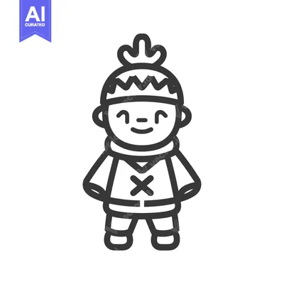 Aset desain premium: Line art illustration of a smiling child wearing winter clothes