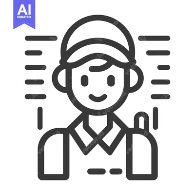 Aset desain premium: Line Art Illustration of a Smiling Delivery Person