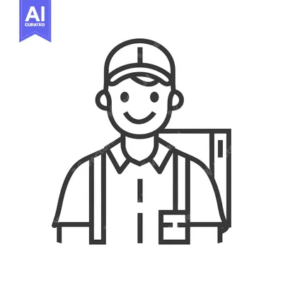 Aset premium populer: Line Art Illustration of a Smiling Delivery Person with a Package