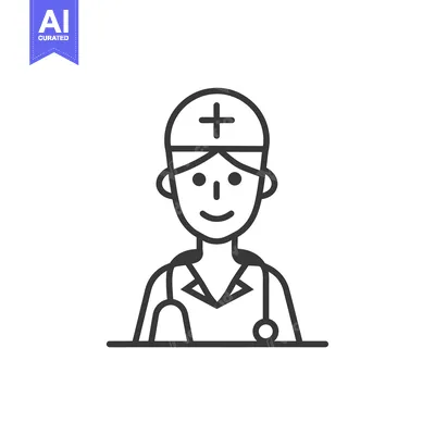 Premium design asset: Line Art Illustration of a Smiling Doctor Wearing a Scrubs and Stethos