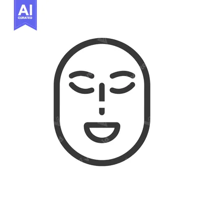 Line art illustration of a smiling face with closed eyes
