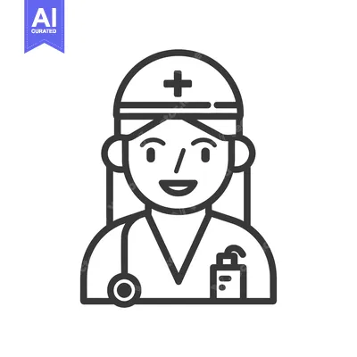Premium design asset: Line Art Illustration of a Smiling Female Doctor