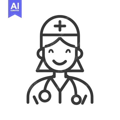 Aset premium populer: Line Art Illustration of a Smiling Female Doctor
