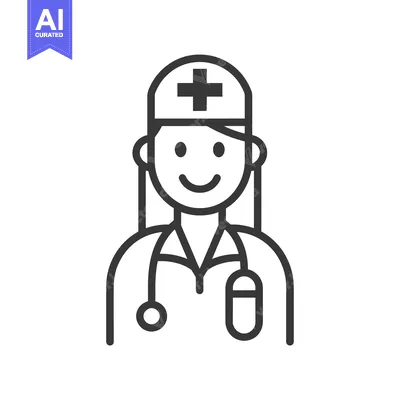 Line Art Illustration of a Smiling Female Doctor with a Stethoscope