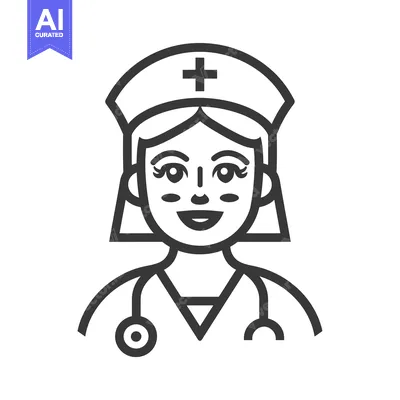 Aset desain premium: Line Art Illustration of a Smiling Female Nurse