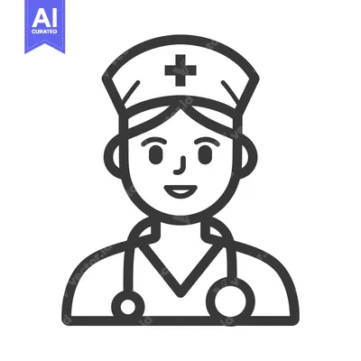 Premium design asset: Line Art Illustration of a Smiling Female Nurse Wearing a Stethoscope