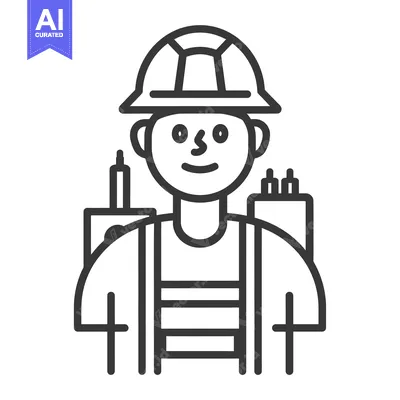 Aset desain premium: Line Art Illustration of a Smiling Firefighter with a Helmet and Equip