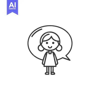 Aset premium populer: Line Art Illustration of a Smiling Girl with a Speech Bubble