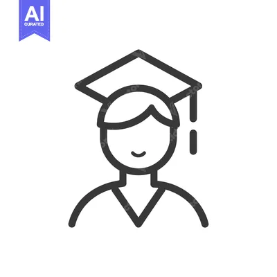 Aset desain premium: Line art illustration of a smiling graduate wearing a cap and gown