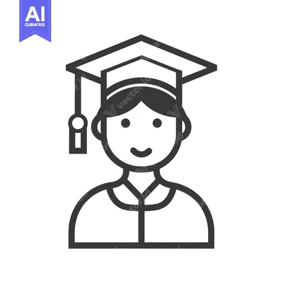 Aset desain premium: Line Art Illustration of a Smiling Graduate Wearing a Graduation Cap a