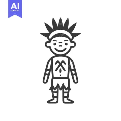 Line Art Illustration of a Smiling Indigenous Person