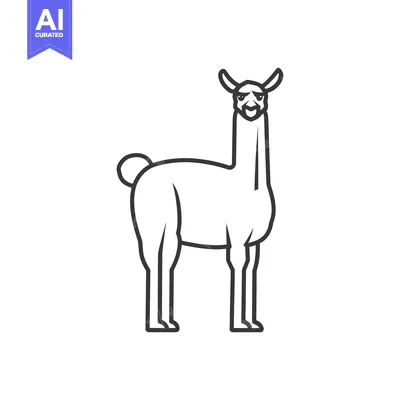 Premium design asset: Line art illustration of a smiling llama