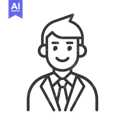 Aset desain premium: Line art illustration of a smiling man in a suit and tie