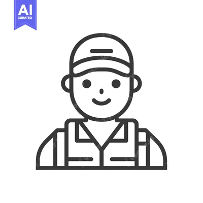 Aset desain premium: Line Art Illustration of a Smiling Man Wearing a Cap and Uniform