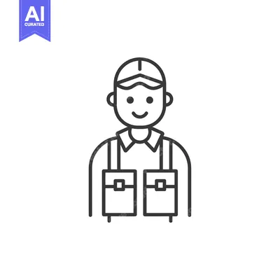 Premium design asset: Line art illustration of a smiling man wearing a cap and vest