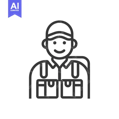 Aset premium populer: Line Art Illustration of a Smiling Man Wearing a Cap and Work Vest