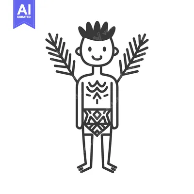 Line Art Illustration of a Smiling Man with Leaves Behind Him Wearing