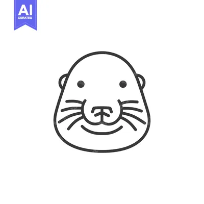 Aset desain premium: Line art illustration of a smiling otter face