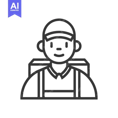 Premium design asset: Line Art Illustration of a Smiling Person with Backpack