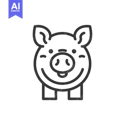 Aset premium populer: Line art illustration of a smiling pig with rounded body