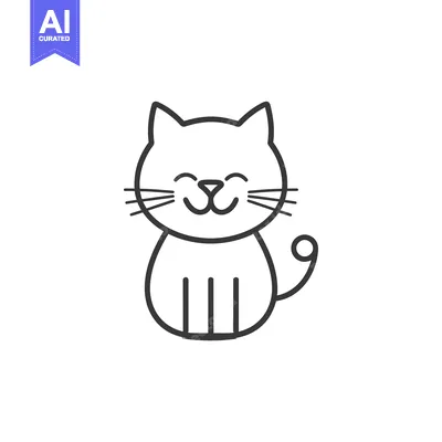 Premium design asset: Line Art Illustration of a Smiling Sitting Cat