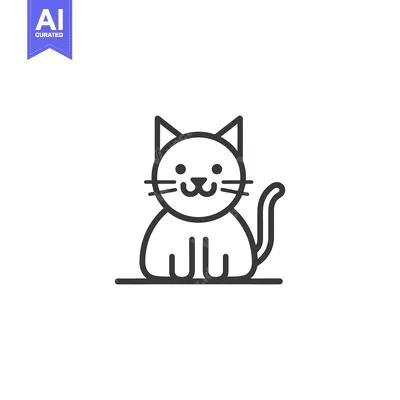 Premium design asset: Line Art Illustration of a Smiling Sitting Cat