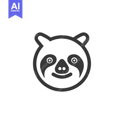 Aset desain premium: Line art illustration of a smiling sloth face