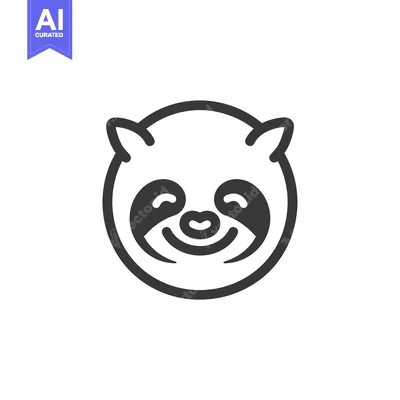 Line art illustration of a smiling sloth face