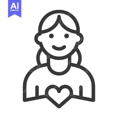 Aset premium populer: Line Art Illustration of a Smiling Woman Holding a Heart