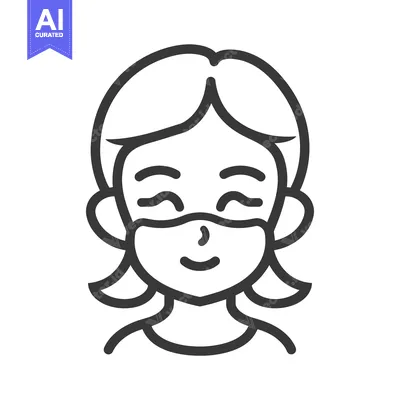 Aset premium populer: Line Art Illustration of a Smiling Woman Wearing a Face Mask