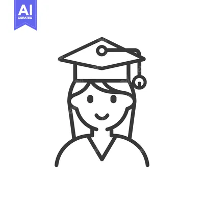 Aset premium populer: Line Art Illustration of a Smiling Woman Wearing a Graduation Cap