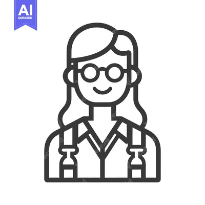 Aset premium populer: Line Art Illustration of a Smiling Woman Wearing Glasses and a Backpac
