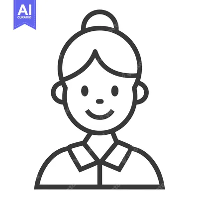 Aset premium populer: Line art illustration of a smiling woman with a bun